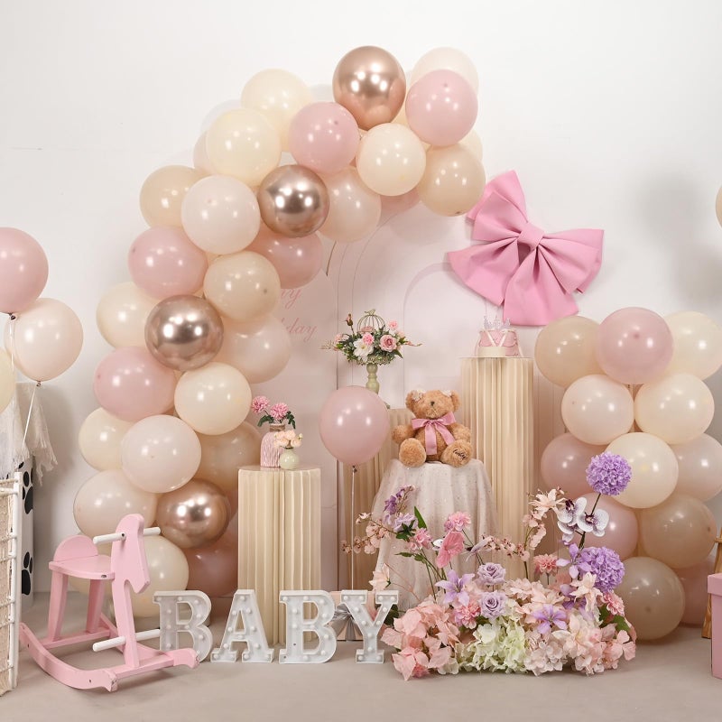Paeyeq Dusty Pink Beige Balloons  60 Pcs 12 Inch Pink Sand White Balloons  Metallic Gold Nude Cream Balloon for Girls Women Birthday Pastel Bridal Shower Boho Wedding Baby Shower Engagement Party Decoration - Image 3
